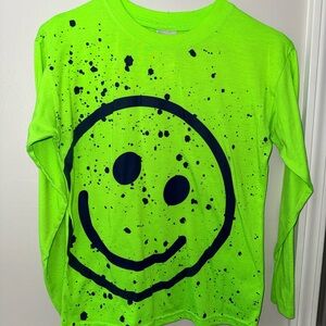 Vibrant Green Smiley Face Long Sleeve Tee